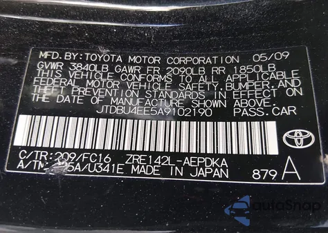 2010 Toyota Corolla Le z USA, uszkodzony, nr VIN JTDBU4EE5A9102190